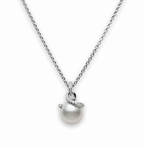 Mikimoto Twist 18ct White Gold Diamond White South Sea Pearl Necklace