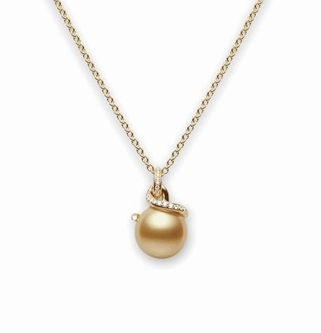 Mikimoto Twist 18ct Yellow Gold Diamond Golden South Sea Pearl Necklace
