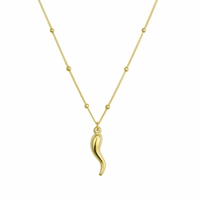 Necklace -  Curb Satellite Chain w/ Cornicello Horn Pendant