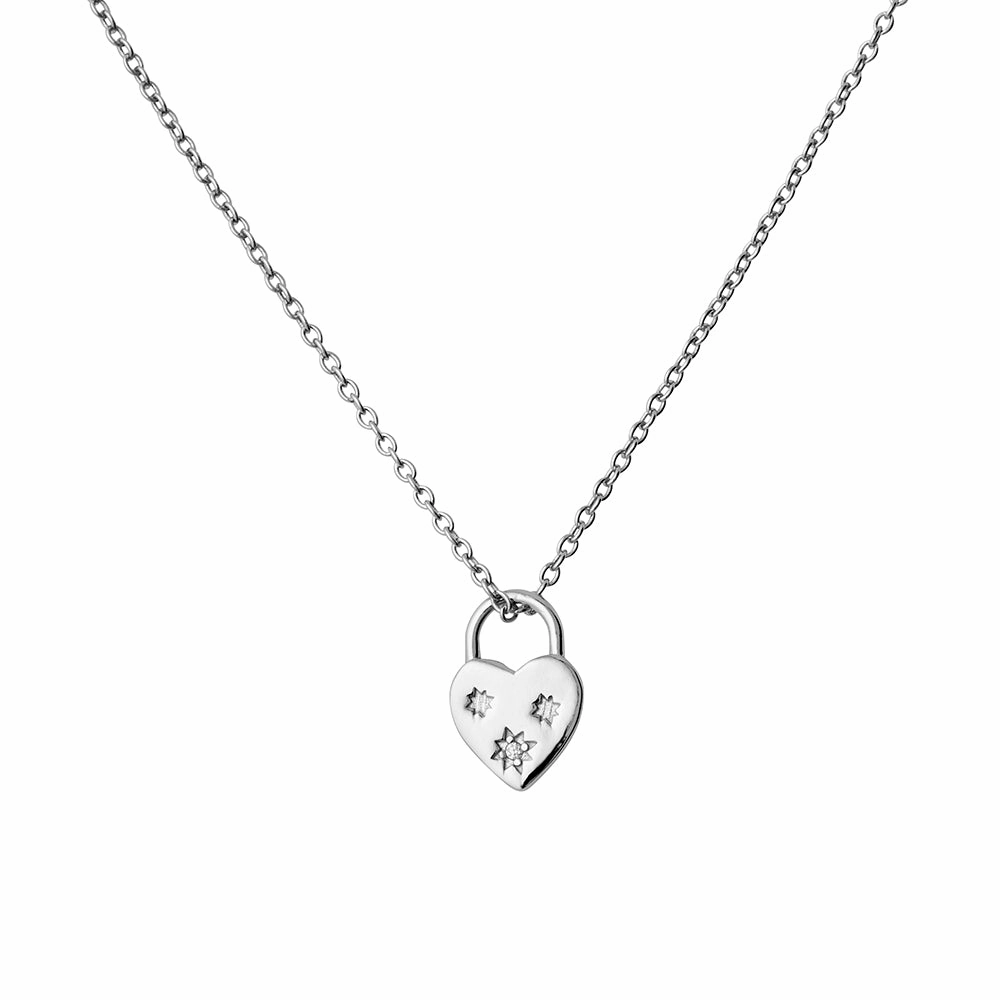 Necklace-  CZ Heart Padlock