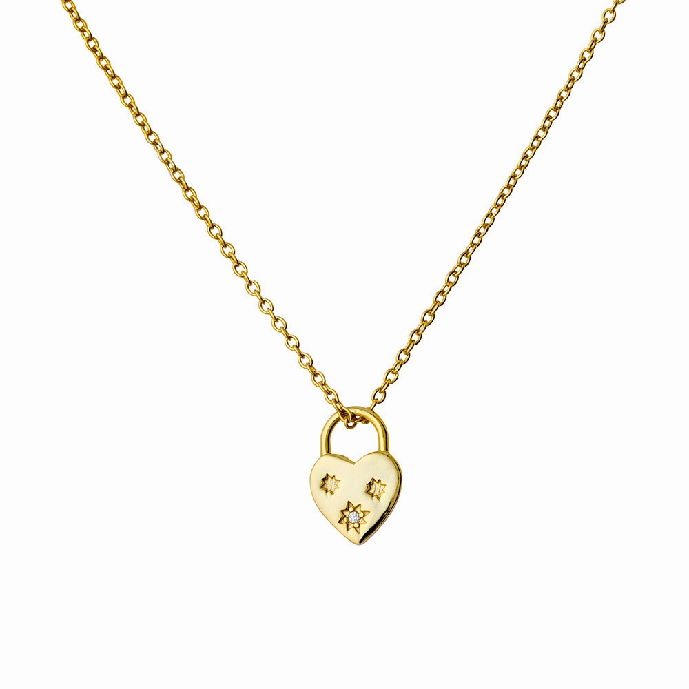 Necklace-  CZ Heart Padlock