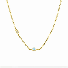 Necklace-  Single CZ & Evil Eye