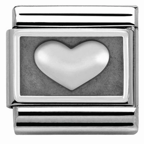 Nomination Charm Composable Classic Plates Oxidized Heart Steel