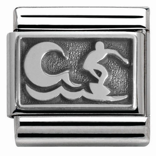 Nomination Charm Composable Classic Plates Oxidized Surfer with Wave Steel