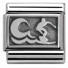 Nomination Charm Composable Classic Plates Oxidized Surfer with Wave Steel