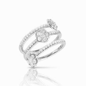 Pasquale Bruni Figlia Dei Fiori 18ct White Gold Diamond Three Flowers Twist Ring