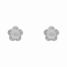 Pasquale Bruni Figlia Dei Fiori 18ct White Gold Moonstone Diamond Flower Stud Earrings D
