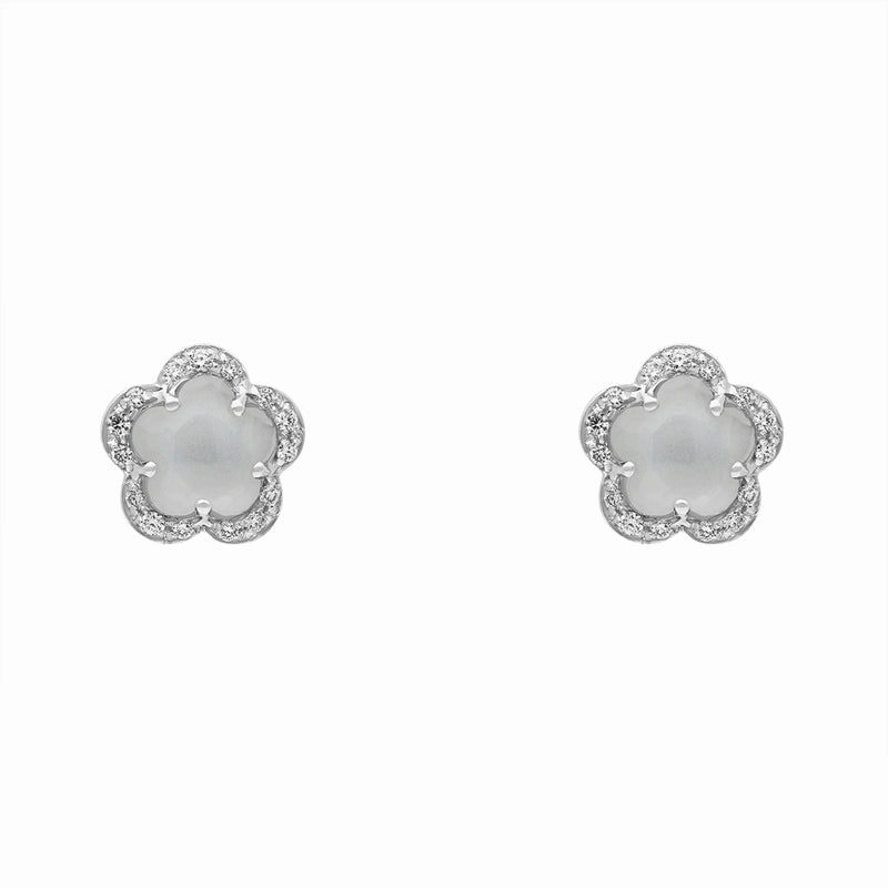 Pasquale Bruni Figlia Dei Fiori 18ct White Gold Moonstone Diamond Flower Stud Earrings D