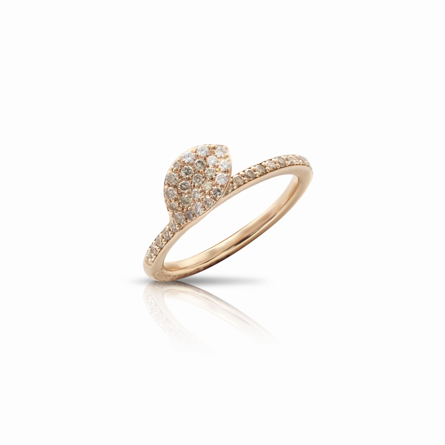 Pasquale Bruni Petit Garden 18ct Rose Gold White and Champagne Diamond Single Leaf Ring