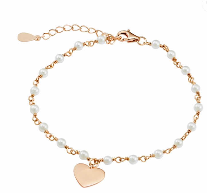 Pearls and Flat Engravable Heart Charm Bracelet