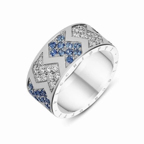 Picchiotti 18ct White Gold 0.35 Diamond Sapphire Pave Zig Zag Band Ring