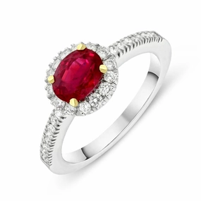 Picchiotti 18ct White Gold 1.06ct Ruby Diamond Oval Cluster Ring D