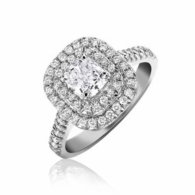 Platinum 0.78ct Diamond Vintage Double Row Cushion Ring