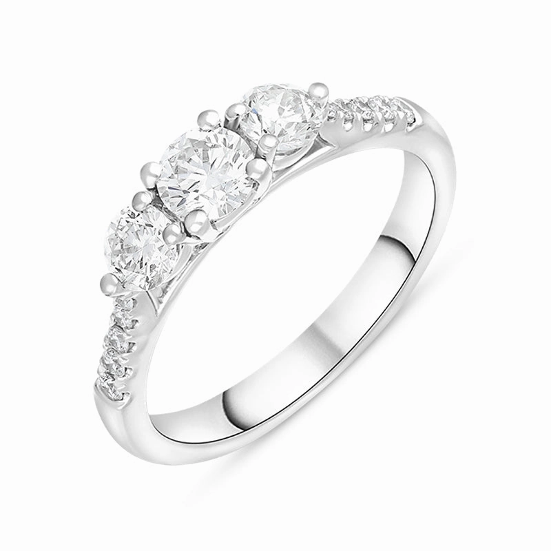 Platinum 0.85ct Diamond Shoulder Set Three Stone Ring