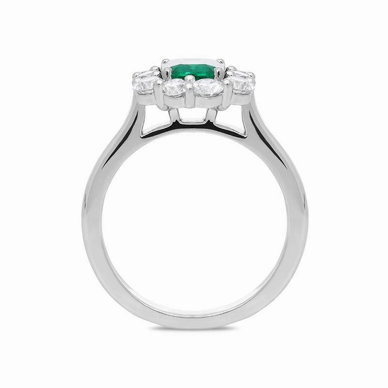 Platinum 0.88ct Emerald Diamond Cluster Ring