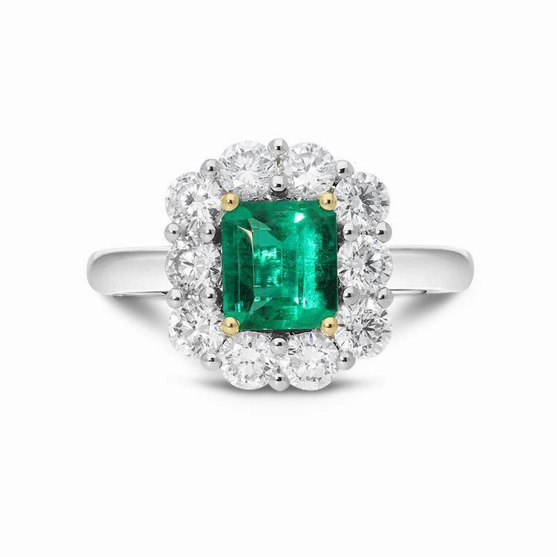 Platinum 0.88ct Emerald Diamond Cluster Ring
