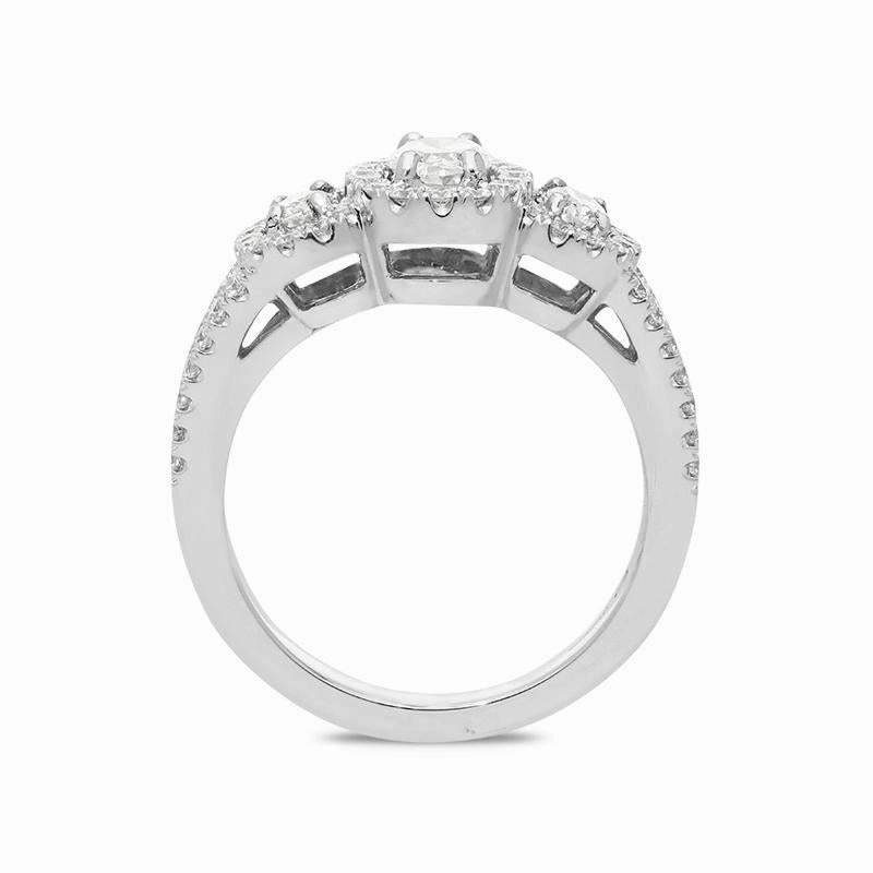Platinum 1.19ct Diamond Oval Trilogy Cluster Ring
