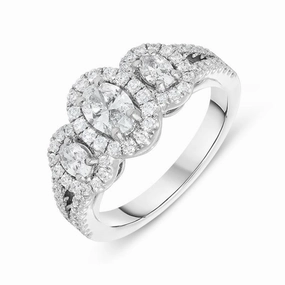 Platinum 1.19ct Diamond Oval Trilogy Cluster Ring