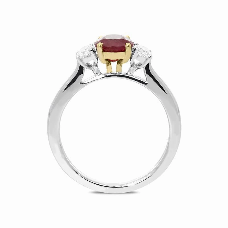 Platinum 1.75ct Ruby Diamond Oval Cut Trilogy Ring