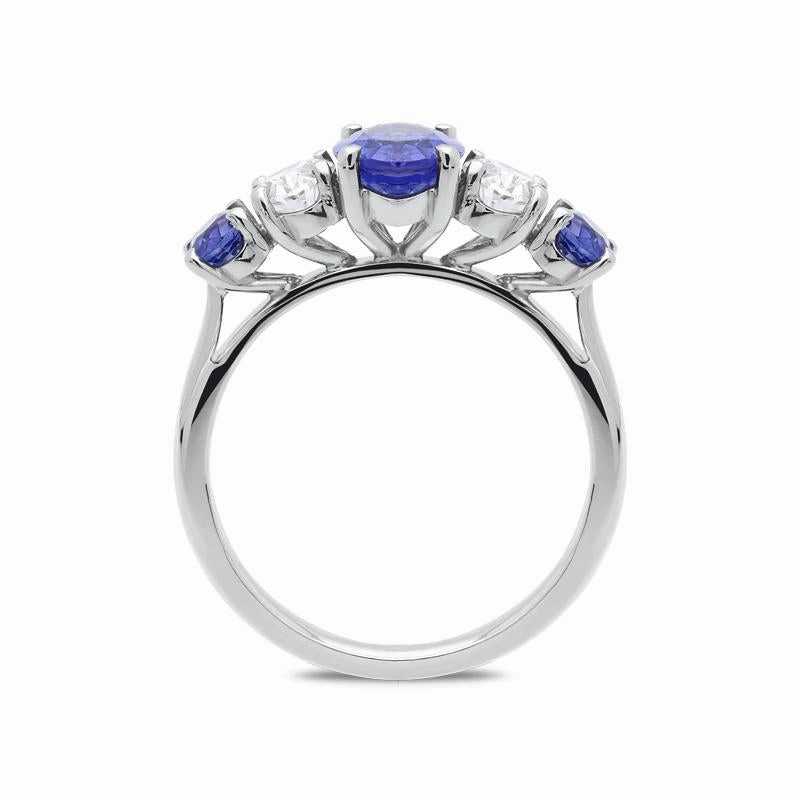 Platinum 1.99ct Sapphire Diamond Oval Five Stone Ring