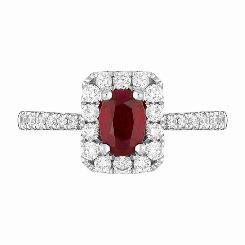Platinum Ruby Diamond Oval Cut Vintage Style Cluster Ring