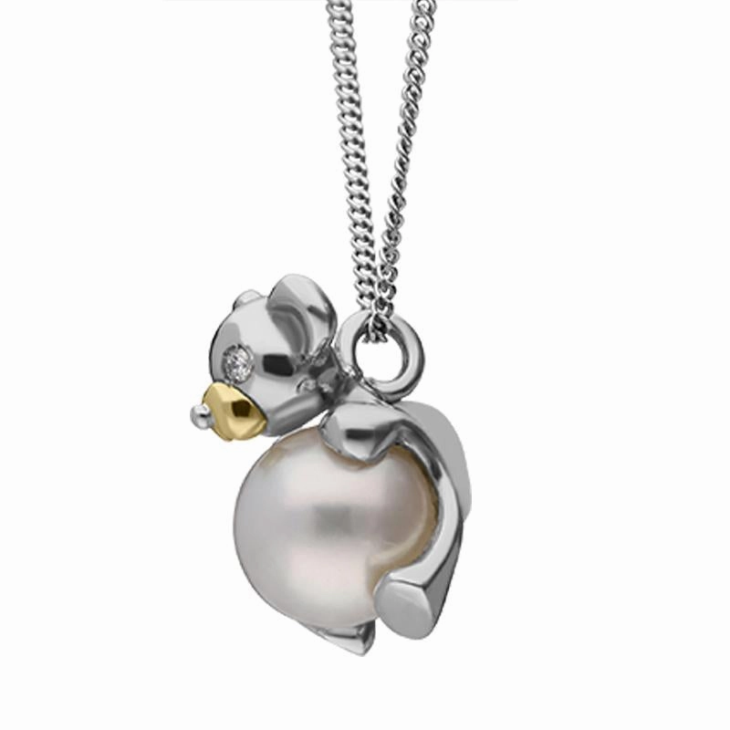 Platinum White Pearl Diamond Mouse Necklace