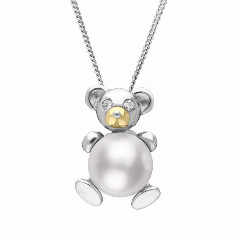 Platinum White Pearl Diamond Mouse Necklace