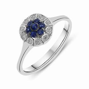 Ponte Vecchio 18ct White Gold 0.18ct Sapphire Diamond Cluster Ring D