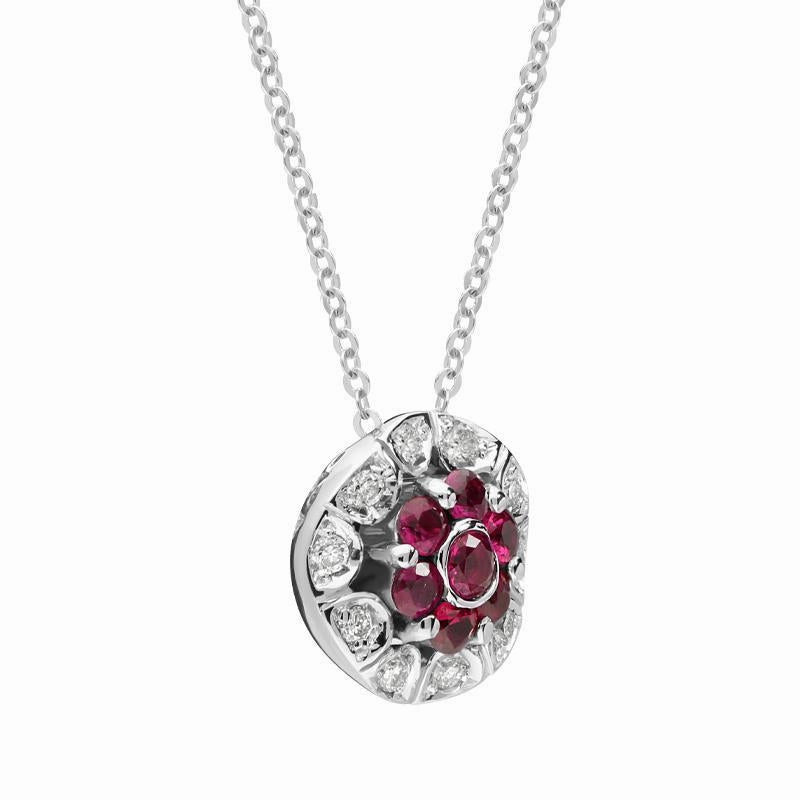 Ponte Vecchio 18ct White Gold 0.32ct Ruby Diamond Cluster Necklace