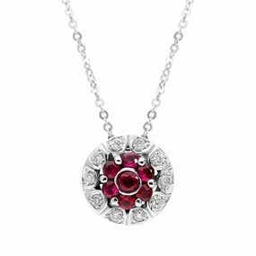 Ponte Vecchio 18ct White Gold 0.32ct Ruby Diamond Cluster Necklace