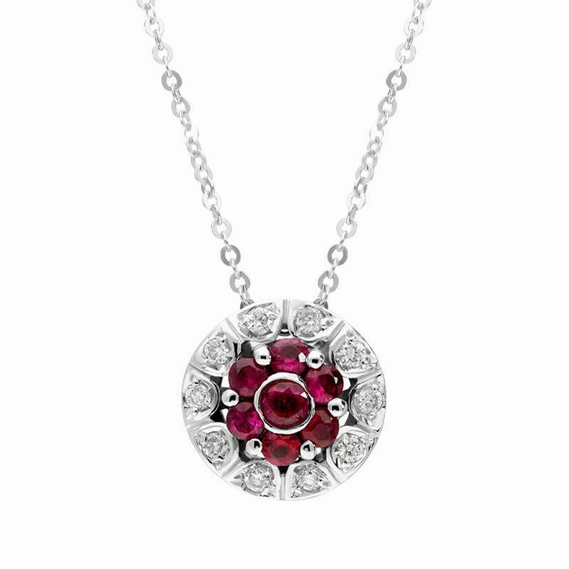 Ponte Vecchio 18ct White Gold 0.32ct Ruby Diamond Cluster Necklace