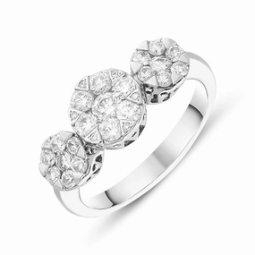 Ponte Vecchio 18ct White Gold 0.89ct Diamond Cluster Ring D