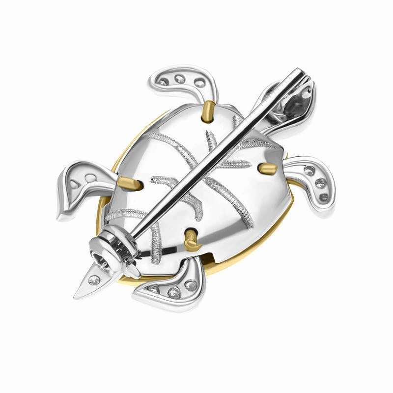 Ponte Vecchio 18ct White Gold Diamond Enamel Turtle Brooch