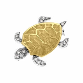 Ponte Vecchio 18ct White Gold Diamond Enamel Turtle Brooch