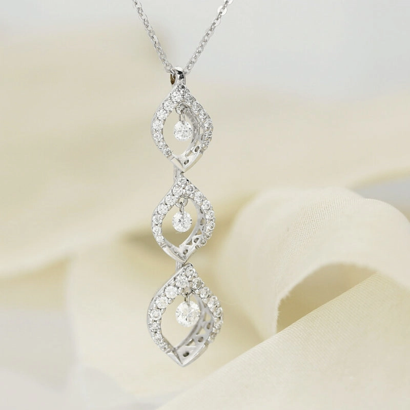 Ponte Vecchio 18ct White Gold Diamond Leaf Drop Necklace