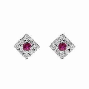 Ponte Vecchio 18ct White Gold Ruby and Diamond Square Ruby Earrings