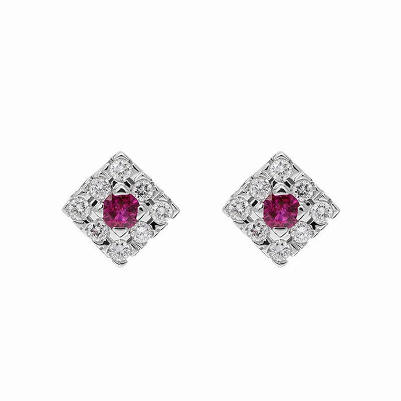 Ponte Vecchio 18ct White Gold Ruby and Diamond Square Ruby Earrings