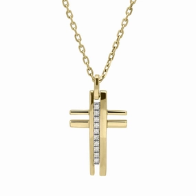 Ponte Vecchio 18ct Yellow Gold Diamond Cut Out Cross Necklace D