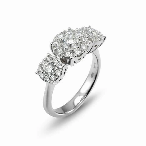 Ponte Vecchio Artemide 18ct White Gold 1.25ct Diamond Cluster Trilogy Ring