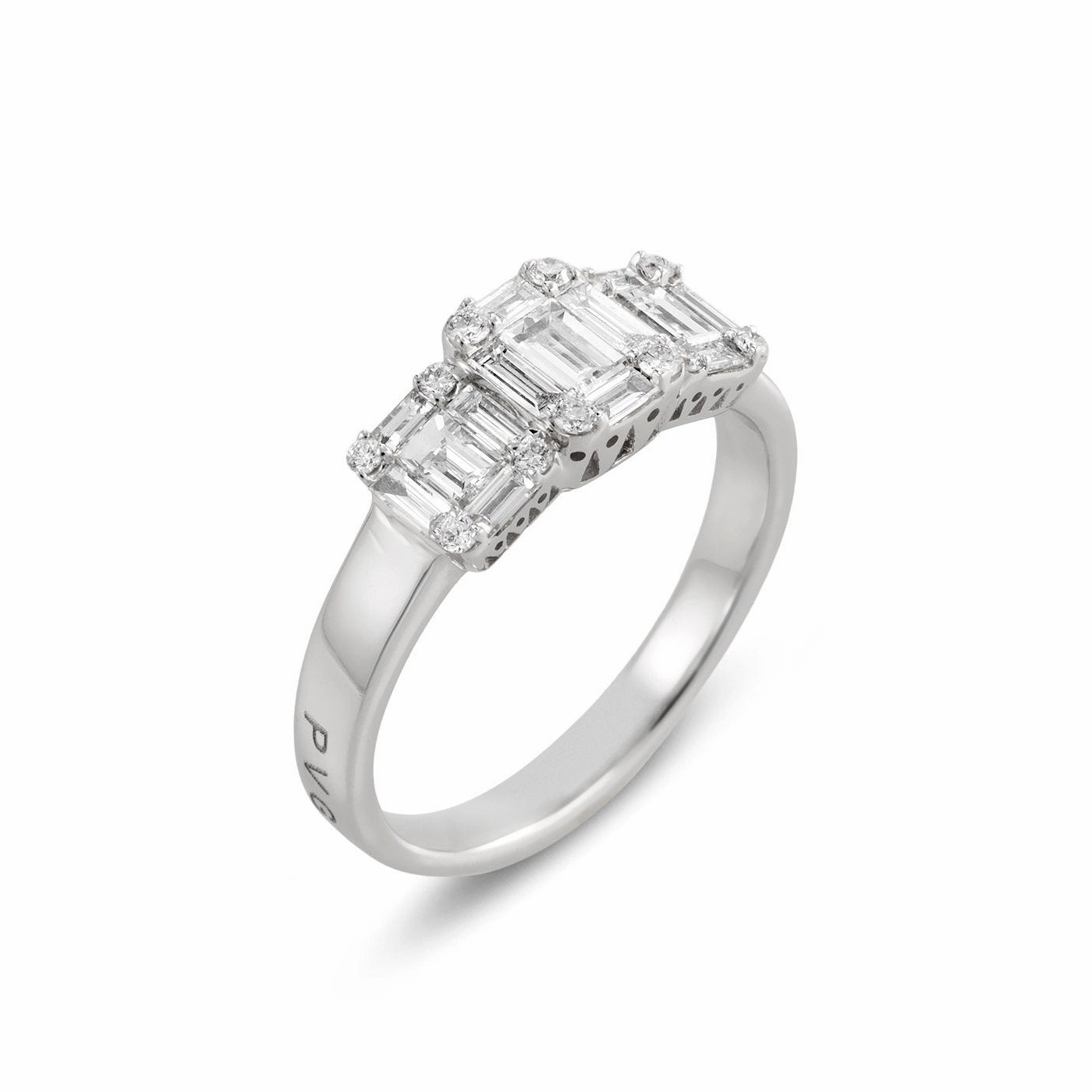 Ponte Vecchio Benvenuto 18ct White Gold 0.93ct Diamond Cluster Trilogy Ring