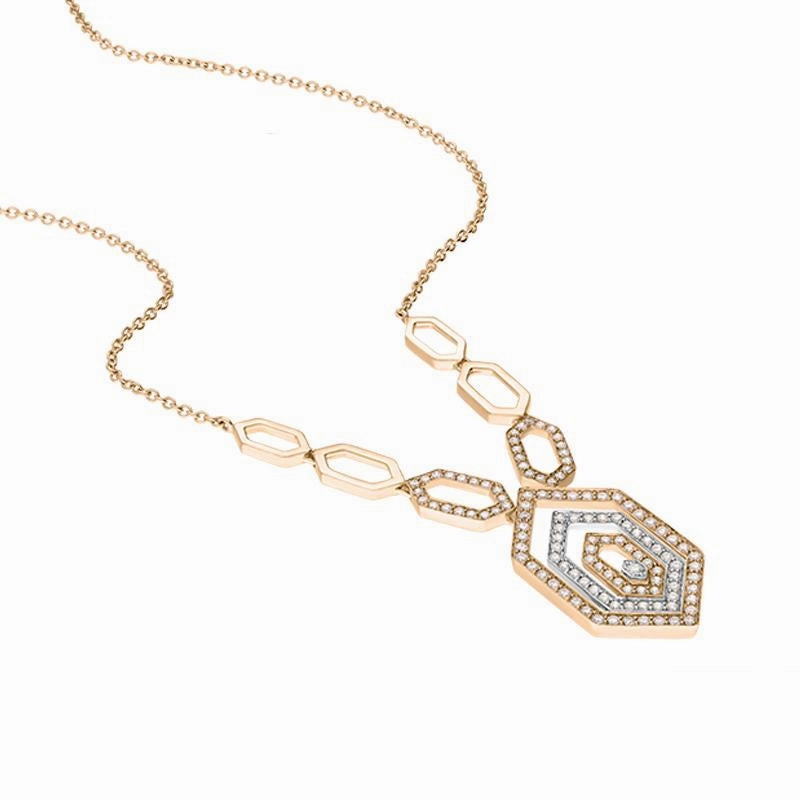 Ponte Vecchio Butterfly 18ct Rose Gold 0.72ct Diamond Triple Hexagon Necklace D