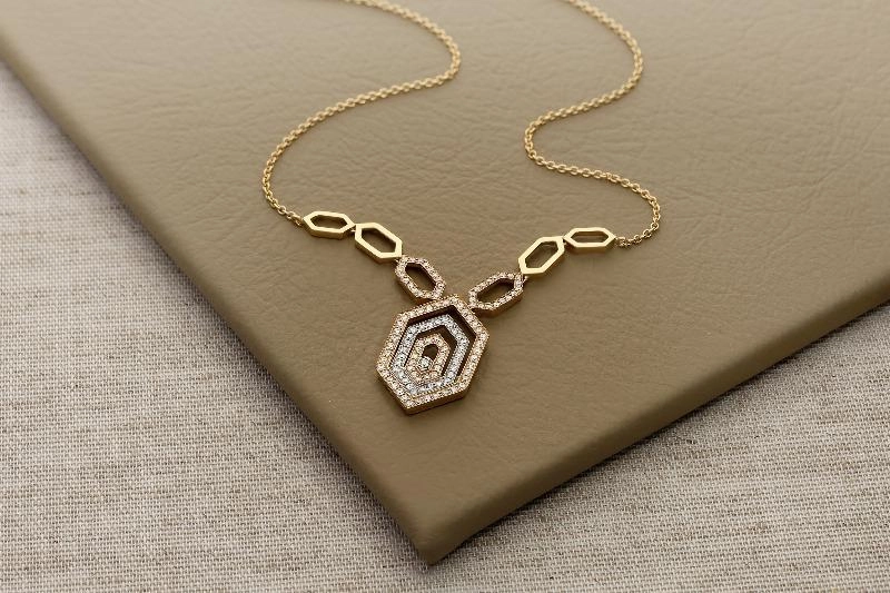 Ponte Vecchio Butterfly 18ct Rose Gold 0.72ct Diamond Triple Hexagon Necklace D