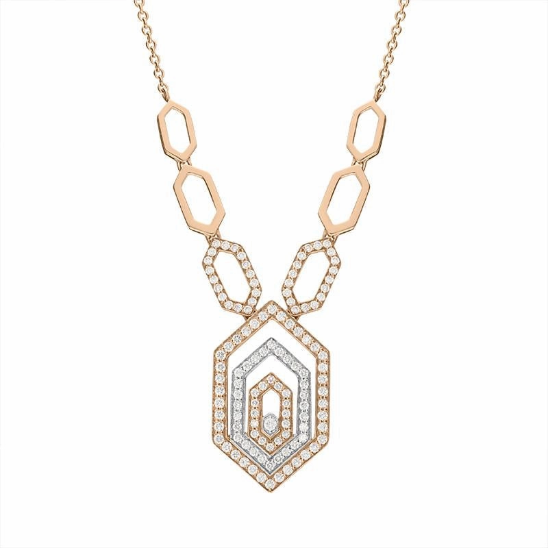 Ponte Vecchio Butterfly 18ct Rose Gold 0.72ct Diamond Triple Hexagon Necklace D