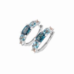 Ponte Vecchio Iris 18ct White Gold Blue Topaz Hoop Earrings