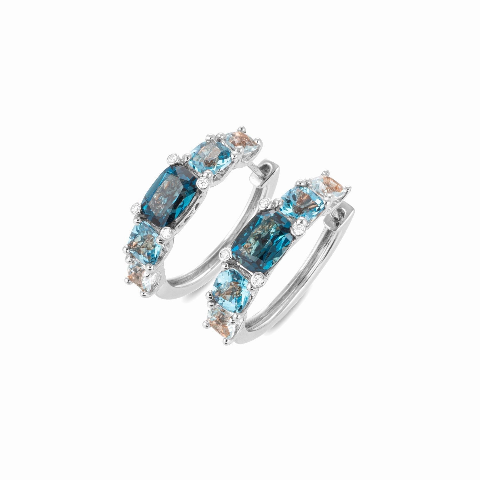 Ponte Vecchio Iris 18ct White Gold Blue Topaz Hoop Earrings