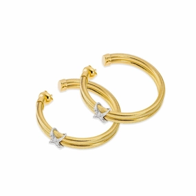 Ponte Vecchio Nobile 18ct Yellow Gold 0.14ct Diamond Crossover Hoop Earrings