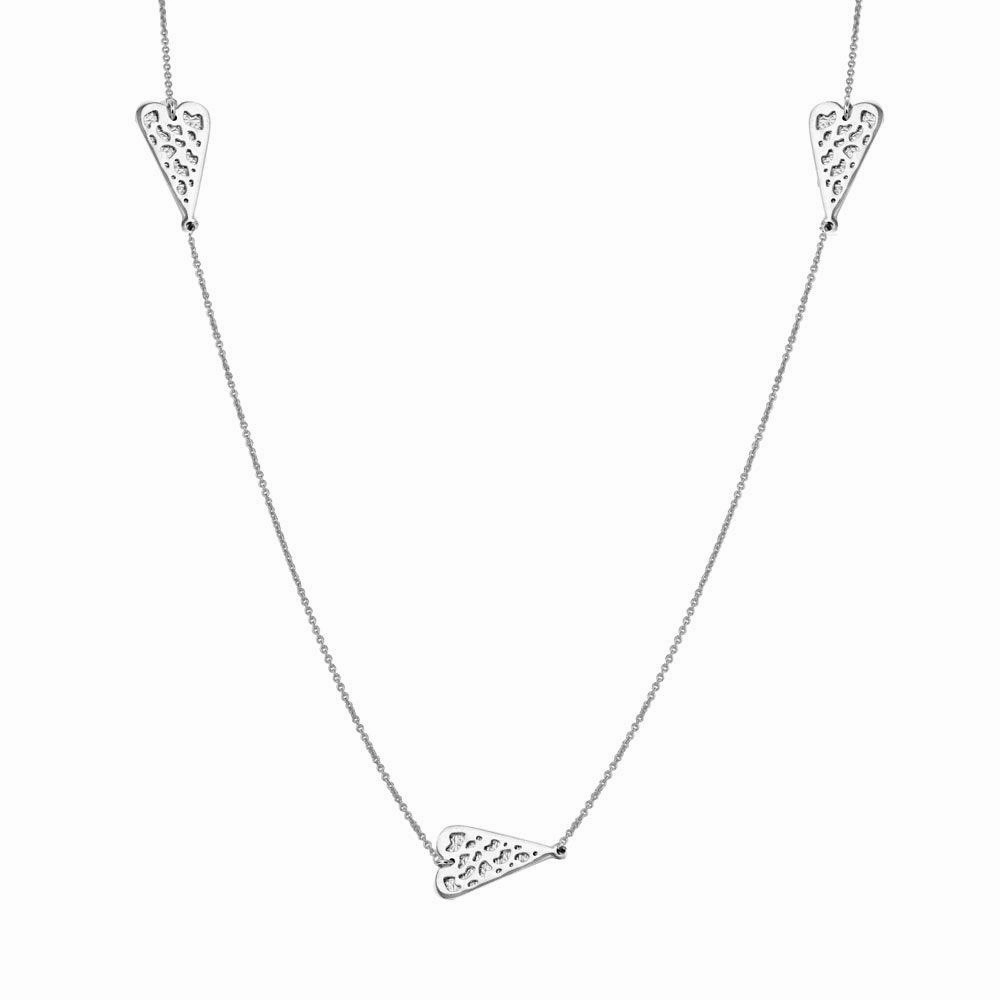 Rhodium Plated 925 Sterling Silver 5 Heart Necklace - DIN00017RH