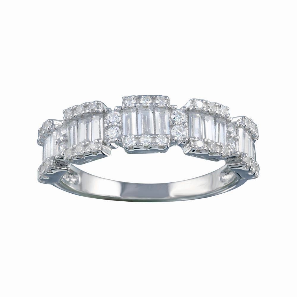 Rhodium Plated 925 Sterling Silver 5 Station Baguette CZ Ring - BGR01312