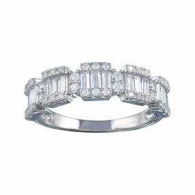 Rhodium Plated 925 Sterling Silver 5 Station Baguette CZ Ring - BGR01312