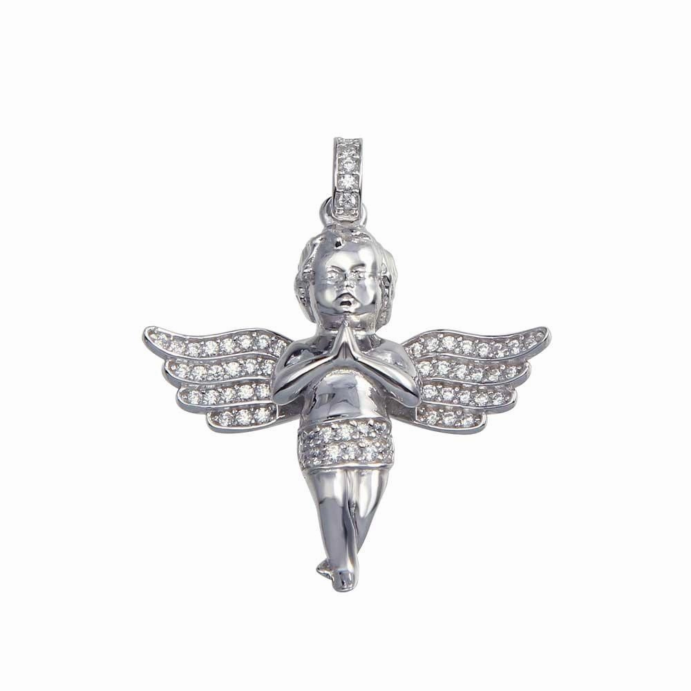 Rhodium Plated 925 Sterling Silver Angel Baby CZ Pendant - GMP00070